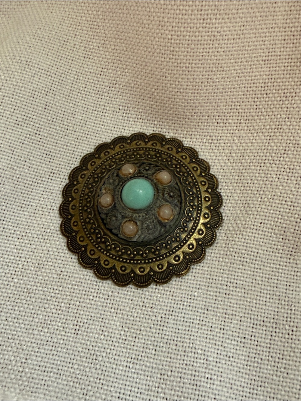 Decorative Bronze-Tone Round Accent Medallion with Faux Turquoise Center